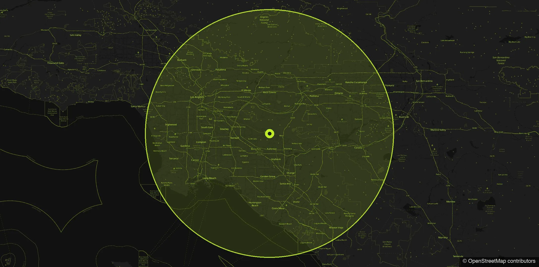 Map of La Habra Concrete Corp's coverage area across Orange County and Los Angeles